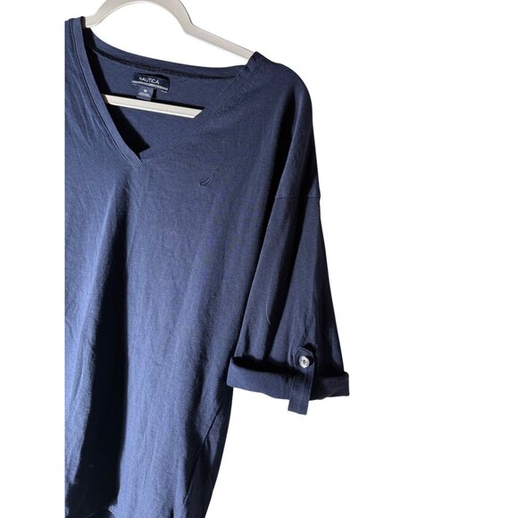 Nautica Womens Size Medium Navy Blue 3/4 Sleeve Embroidered Anchor Shirt - Picture 5 of 6